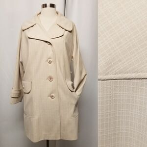 Vintage 70s Beige Neutral Cream Plaid Longline Blazer Midi Trench Pea Coat Lg